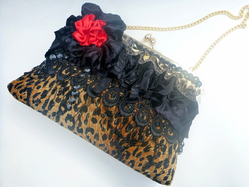 Gothic leopard clutch, Rockabilly clutch, pinup purse,evening bag,fall wedding,fall fashion,steampunk bag,girlie grunge,Victorian image 5