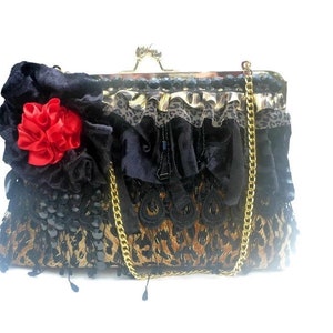 Gothic leopard clutch, Rockabilly clutch, pinup purse,evening bag,fall wedding,fall fashion,steampunk bag,girlie grunge,Victorian image 1