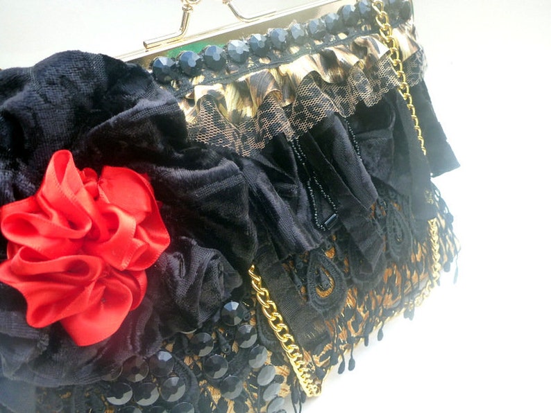 Gothic leopard clutch, Rockabilly clutch, pinup purse,evening bag,fall wedding,fall fashion,steampunk bag,girlie grunge,Victorian image 2