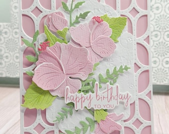 Handmade floral Birthday greeting card Watercolor tropical 3d layered keepsake