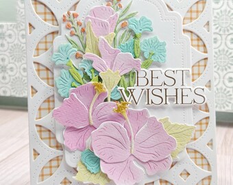 Handmade floral Birthday greeting card Watercolor 3d layered bes twishes keepsake