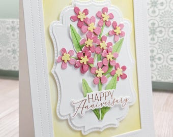 Handmade Paper Art Anniversary Card- Watercolor red Floral Greeting