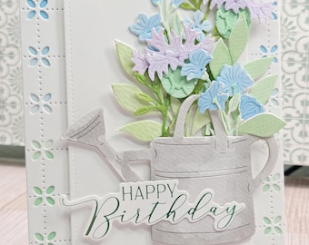 Handmade floral Birthday greeting card Watercolor 3d layered Hand painted keepsake