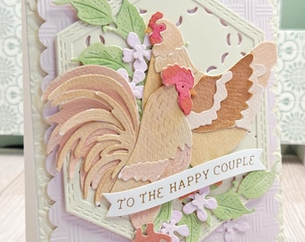 Handmade Wedding Card- Watercolor Paper Chicken Art Greetings