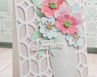 Watercolor Bouquet Mother's Day Card – Handmade Floral Paper Art, hand painted and pieced