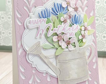 Watercolor Bouquet Birthday Card – Handmade Floral Paper Art, hand painted water can