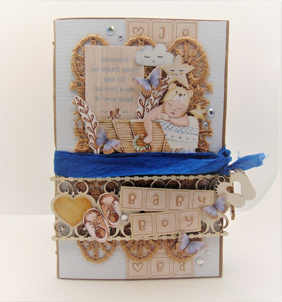 Mini Scrapbook Album MEMORIES Baby Boy Paper Bag Album Folio Gift