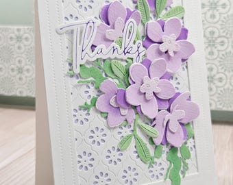Handmade Thank You Card- Purple Watercolor Flowers