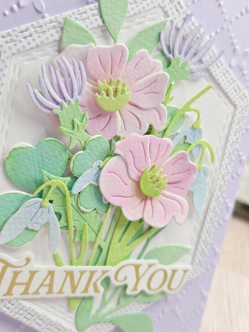 Handmade Floral Thank You Greeting Card Watercolor Lavender 3d Layered ...