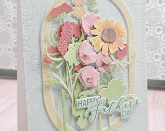 Watercolor Father's Day Card – Handmade Floral Paper Art, hand painted and pieced