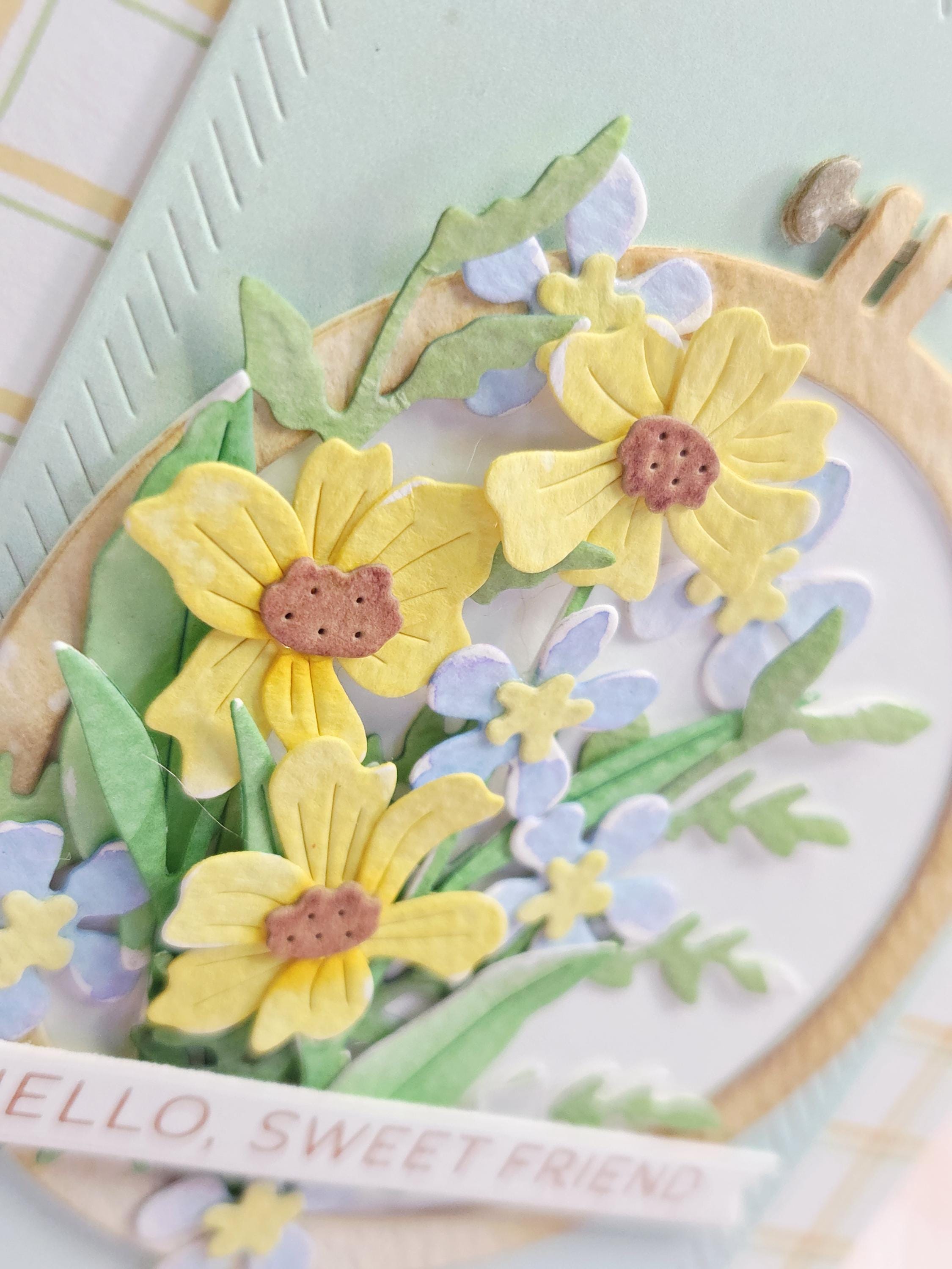 Handmade Floral Hello Sweet Friend Greeting Card Watercolor Embroidery ...