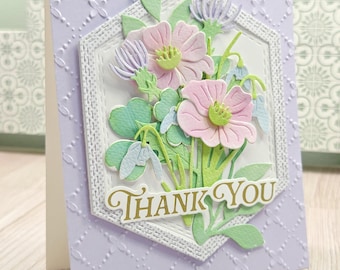 Handmade floral thank you greeting card Watercolor lavender 3d layered keepsake