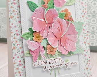 Handmade Paper Art Congrats Card- Watercolor Floral Greeting