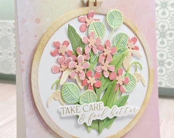 Handmade floral Take Care greeting card Watercolor feel better 3d layered keepsake pastels