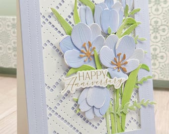 Handmade Anniversary Card- Watercolor Blue Floral Greeting