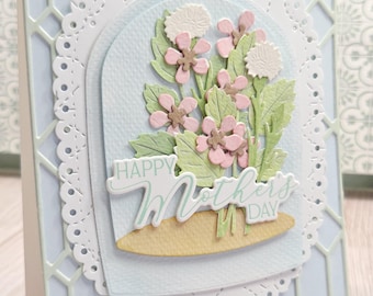 Watercolor Bouquet Mother's Day Card – Handmade Floral Paper Art, hand painted and pieced