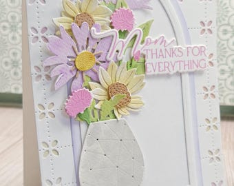 Watercolor Bouquet Mother's Day Card – Handmade Floral Paper Art, hand painted and pieced