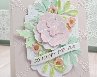 Handmade Paper Art Card- Pastel Watercolor Floral Greeting