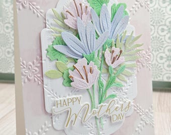 Watercolor Bouquet Mother's Day Card – Handmade Floral Paper Art, hand painted and pieced