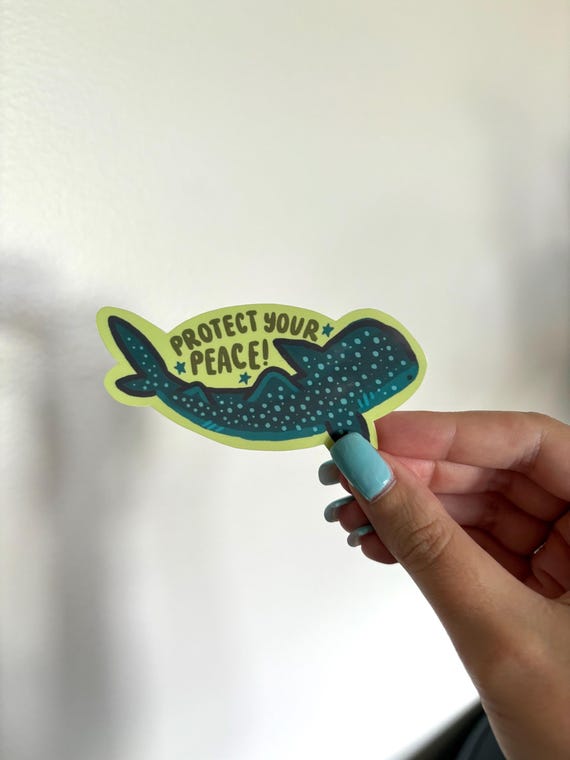 Protect Your Peace Whale Shark Handmade Sticker - Ocean Animal Decal