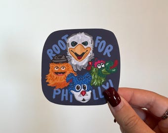 Philly Sports Mascots Sticker: Phanatic, Gritty, Swoop, Franklin