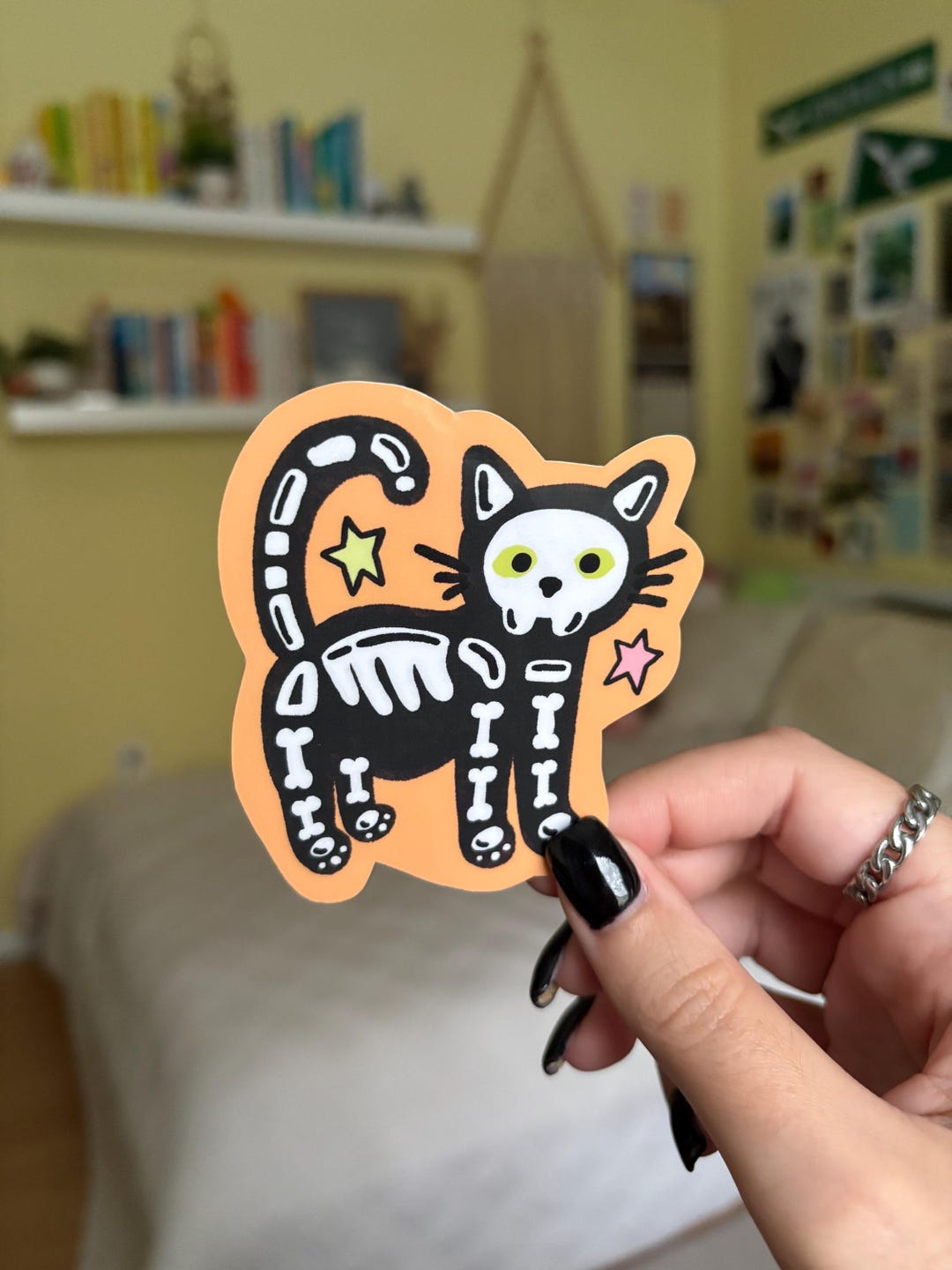 Spooky Black Skeleton Cat Halloween Vinyl Sticker - Etsy