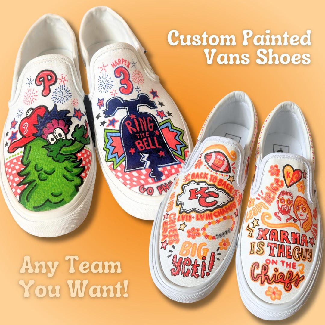 Custom Painted Slip on Vans Any Sports Team Etsy