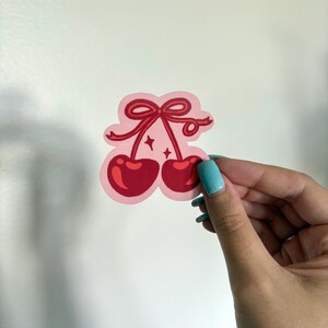 Cherry Ribbon Sticker | Cute Vinyl Sticker, Coquette Aesthetic, Laptop Decal