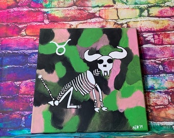 Taurus Skeleton Kitty Zodiac 12x12