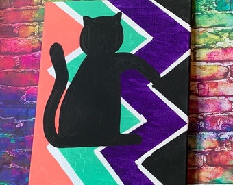 CHONKY Black Kitty With Chevron 16x20