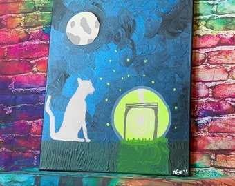 Kitty & Lightning Bugs 16x20