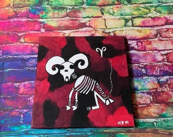 Aries Skeleton Kitty Zodiac 12x12