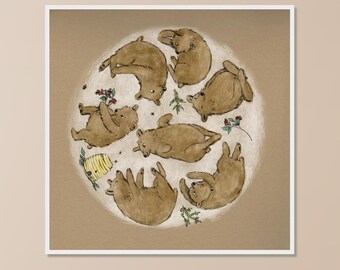 Framed Bears Art Print, Woodland Nursery Wall Decor, Animal Illustration, Brown Bear Kids Room Poster