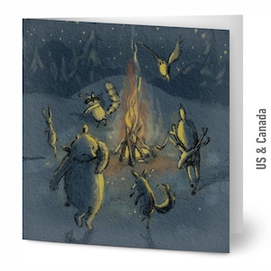 Fire Dance Animals Greeting Cards, Pack of 10 with Envelopes, Winter Forest Stationery, Hand Illustrated Cards Set, 5.25" x 5.25"