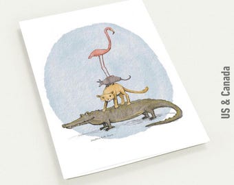 Hand-Drawn Florida Animals Greeting Cards, Whimsical Wildlife Art, 10 Pack With Envelopes, 4.25x5.5″ or 5R (5 x 7″)