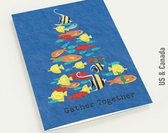 Ocean Christmas Tree Greeting Cards, Tropical Fish Holiday Card Set of 10, Envelope Included, 4.25x5.5″ or 5R (5 x 7″)