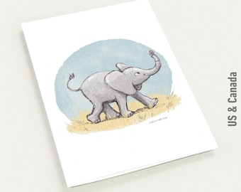 Illustrated Baby Elephant Cards With Envelopes, Pack Of 10, Blank Greeting Cards For Kids, 4.25x5.5″ or 5R (5 x 7″)