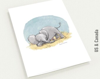 Kids Greeting Cards, Baby Elephant Cards Pack of 10, Whimsical Animal Illustration, 4.25x5.5″ or 5R (5 x 7″)