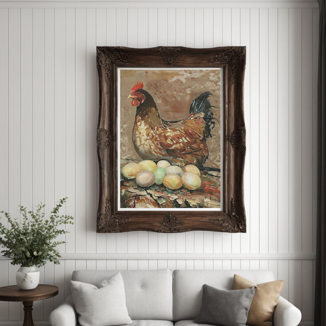 Abstract Hen Hatching Eggs, A Tribute to Rural Life, Farmhouse Decor ...