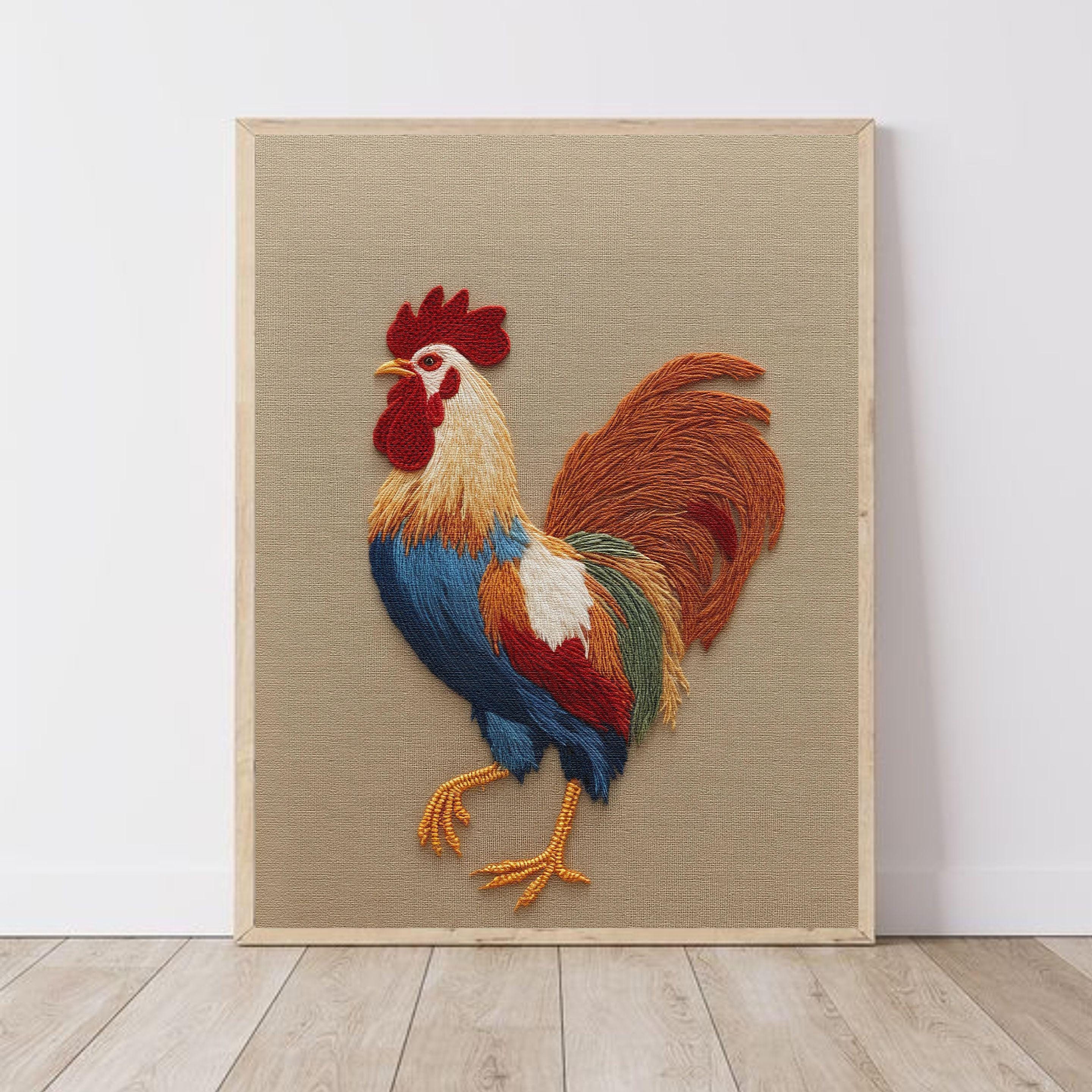 The Embroidered Rooster Printable Art, Animal ART PRINT, Chicken Wall ...