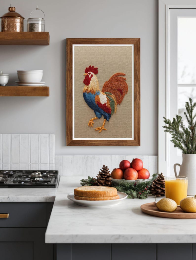 The Embroidered Rooster Printable Art, Animal ART PRINT, Chicken Wall ...