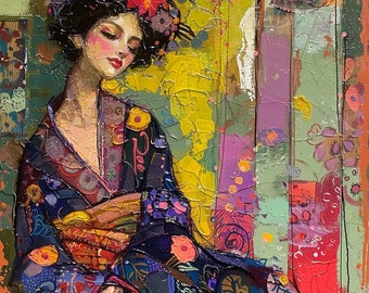 Poster - Gustav Klimt inspired Colorful Woman in Kimono