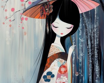 Poster - Anime Japanese girl under umbrella