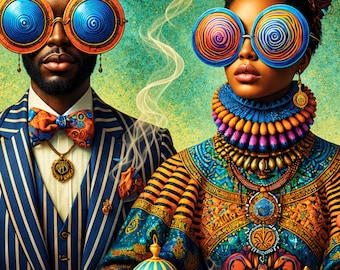 Black Couple Wall Art – Tea Time Harmony, Printable