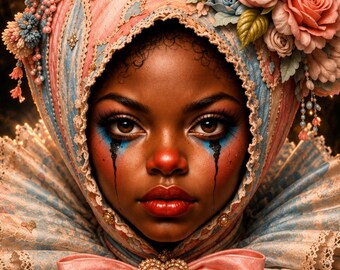 Black Girls Wall Art, Vintage Clown Portrait, Printable