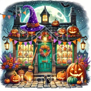Grillige digitale kunst Halloween-winkel: griezelig schattig afdrukbaar muurdecor, pompoen verandaprint, kaarten maken