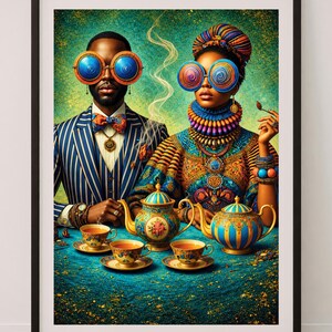 Black Couple Wall Art – Tea Time Harmony, Printable image 8