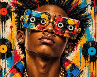 Lámina decorativa para pared de un adolescente negro – Música hip hop retro para imprimir