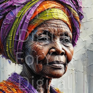 Afrocentric Wall Art | Elder Black Woman Portrait | Textured Oil Painting Style Printable
