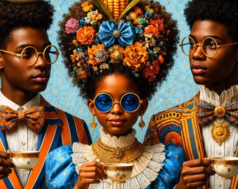 Decoración de pared para niños afroamericanos: Fiesta del té tradicional, imprimible